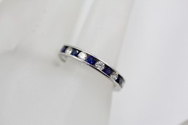 14K White Gold 3mm Blue &amp; Clear stones Channel Set Eternity Band Ring Si... - $6,431.34 MXN
