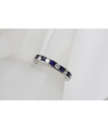 14K White Gold 3mm Blue &amp; Clear stones Channel Set Eternity Band Ring Si... - $6,441.18 MXN