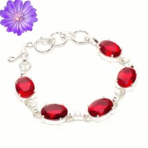 Anniversary Gift For Her Natural Garnet Gemstone Chain Bracelet 925 Silver - £8.45 GBP