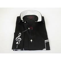 Mens AXXESS Musician Singer Cotton Shirt Turkey Musical Notes 724-22 Black White image 3