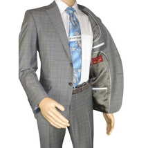 Men Suit BERLUSCONI Turkey Italian Wool 180's Glenn Plaid K230-12 Gray Blue image 4