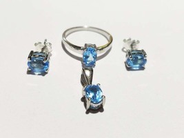 925 Sterling Silver Swiss Blue Topaz Jewelry Set 5x7 mm Oval 4.5 Ct Blue... - $76.38