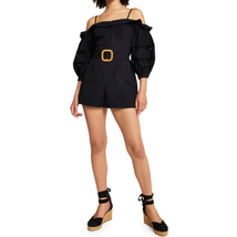 River Island Womens Romper Playsuit Black Belted Off Shoulder 3/4 Sleeve 14 - £21.23 GBP