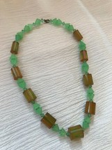 Vintage Brown &amp; Green Plastic Bead Art Deco Choker Necklace – 15 inches ... - $19.12