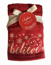 Believe Christmas Snowflakes Embellished Embroidered Hand Towels Set of 2 Red   - £31.55 GBP