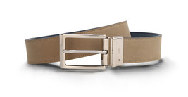 Mens double-faced belt vegan nubuck square silver buckle casual fashion elegant - £44.19 GBP