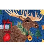 Vintage Hooked Reindeer Wool Christmas Winter Scene Rug 26X20 Clean Moose - £38.69 GBP