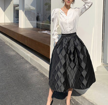 BLACK A-line Midi Skirt Outfit Women Custom Plus Size Puffy Pleated Party Skirt image 1