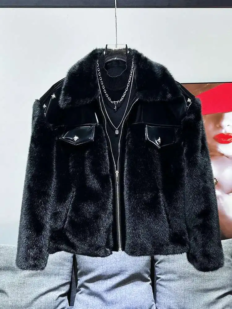  Men Unisex Patchwork Parka Jacket Cotton Faux Mink Fur Thickened Coat J... - $133.00