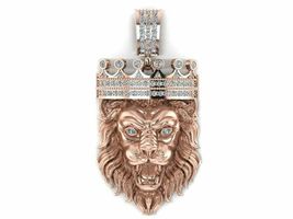 14K Rose Gold Over VVS1 Diamond Crown Lion Head Pendant Charm 925 Silver - £187.67 GBP