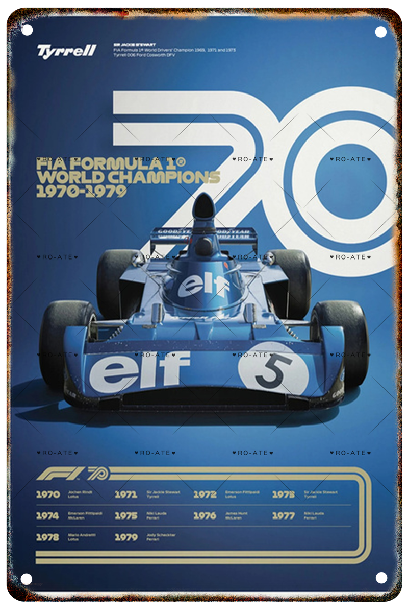 F1 1970s World Champ Grand Prix racing metal wall poster decor Tin Sign man cave - $19.00