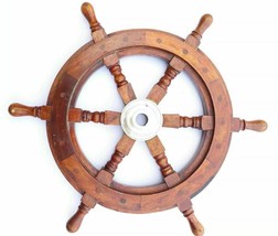 Nautical Wooden Ship Wheel 24&quot; Steering Wheel Pirates Maritime-
show original... - £56.40 GBP