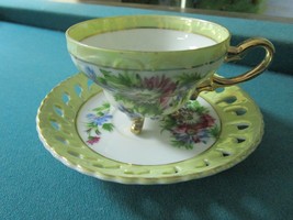 Napco Mid Century Japan Lusterware Floral Tea Cup Saucer [86] - £35.03 GBP