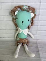 Handmade Boutique Lion Floral Teal Brown Plush Doll Stuffed Animal Toy W... - $38.12