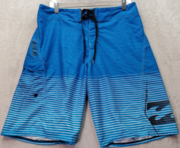 Billabong Board Shorts Men&#39;s 31 Blue Striped Polyester Stretch Pocket Drawstring - £13.82 GBP