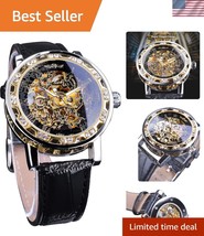 Elegant Manual Mechanical Skeleton Watch with Roman Numerals and Leather... - $952.78 MXN