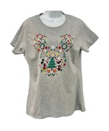 Disney Mickey Mouse Ears Friends Gray Christmas Holiday Tee Shirt Women&#39;... - $375.92 MXN