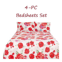 Bed Sheets Set   4-pc Red Poppy Flowers Full Queen King - £26.38 GBP+