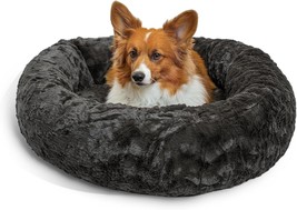 The Original Calming Donut Cat And Dog Bed In Lux Fur Charcoal Mink/Pawsh Medium - $40.99