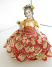 Antique German China Head Half Doll Pin Cushion w/Garland of Flowers  - £77.13 GBP