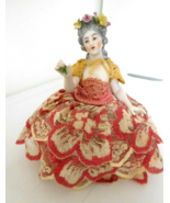 Antique German China Head Half Doll Pin Cushion w/Garland of Flowers  - £74.63 GBP