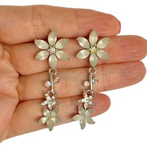 Avon Frosted Flowers AB Rhinestones Silver Tone Dangle Earrings - £23.73 GBP