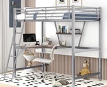Twin Size Loft Metal and MDF Bed with Desk and Shelf,Practical Metal Lof... - £395.98 GBP
