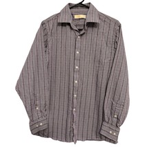 Michael Kors Mens Shirt Medium Neck 15.5 Purple White Plaid Cotton Butto... - $8.99