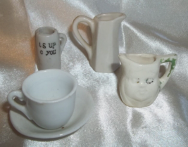 Vintage lot of Miniature Doll or Dollhouse Size Pitcher Mug Cup Saucer Face Jug - £7.74 GBP