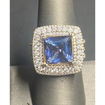 925 STERLING SILVER VERMEIL BLUE TOPAZ AND CZ COCKTAIL RING SIZE 8 SKY - $1,063.00 MXN