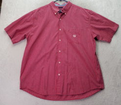 Chaps Shirt Men&#39;s 2XL Red Plaid Cotton Short Sleeve Easy Care Collar Button Down - £14.52 GBP