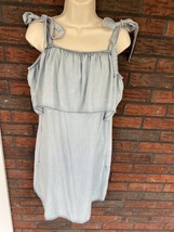 Blue Chambray Cold Shoulder Dress Medium Halter Layer Tier Shift Side Po... - $13.30