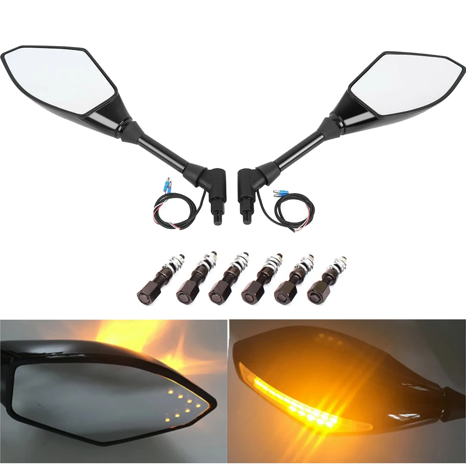 8mm 10mm Universal Motorcycle Side Rearview Mirrors LED Turn Signal For Honda - £39.87 GBP