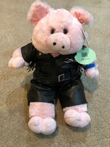 Nwt The Bear Factory Pink Pig Plush Stuffed Animal Soft Toy 16&quot; Motorcycle Cloth - £15.66 GBP