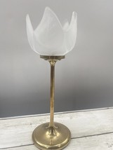 Brass Lotus Flower Frosted Glass Candlestick Votive holders Candle Holder - £11.81 GBP