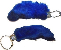 2 Blue Colored Rabbit Foot Keychains Novelty Lucky Fur Hair Feet Ball Chain - £6.84 GBP