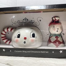 Johanna Parker Carnival Cottage Snowman Mug &amp; Bell Set Christmas Ceramic - £33.74 GBP
