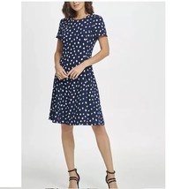 DKNY Womens 12 Navy Blue White Polka Dots Short Sleeve Short Dress RETAG... - £42.09 GBP