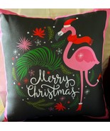 Decorative Throw Pillow Merry Christmas Flamingo Pink Gray 14 x 14&quot; Square - $14.84