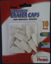 Pentel HI-POLYMER Eraser Pencil Caps Non-Abrasive Erasers 10Ct/Pack Latex Free - £2.36 GBP