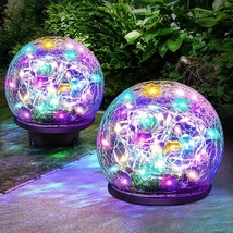 2 Pack Garden Solar Lights Outdoor Decorative, Colored Cracked Glass Solar Globe - £27.08 GBP