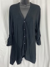 Lori Goldstein LOGO Women&#39;s Black Long Sleeve Button Up Cardigan Size M - $14.11