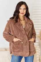 Culture Code Taupe Double Breasted Fuzzy Coat - £27.65 GBP