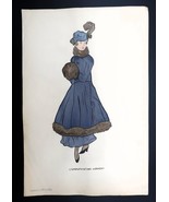 Antique Fashion Design Hand Colored Illustration Art Signed Annie Horton... - $70.15 CAD