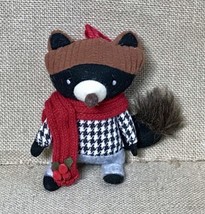 Plush Anthropomorphic Raccoon Ornament Woodland Critter In Winter Clothes Rustic - £9.49 GBP