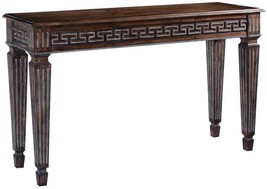 Console Greek Key Carved Solid Wood Rustic Pecan Fluted Legs Neoclassic - £1,413.79 GBP