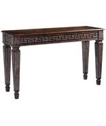 Console Greek Key Carved Solid Wood Rustic Pecan Fluted Legs Neoclassic - £1,412.29 GBP
