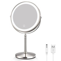 Rechargeable 8&quot; Lighted Makeup Mirror, 1X 10X Magnifying Vanity, Brushed Nickel. - £33.43 GBP