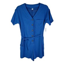 Old Navy Romper Blue Textured-Knit Utility Short Sleeve XS Pockets New - $25.00