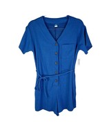 Old Navy Romper Blue Textured-Knit Utility Short Sleeve XS Pockets New - £19.66 GBP